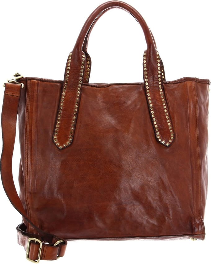 CAMPOMAGGI Leren Schoudertas Shopping Bag Cognac Bruine