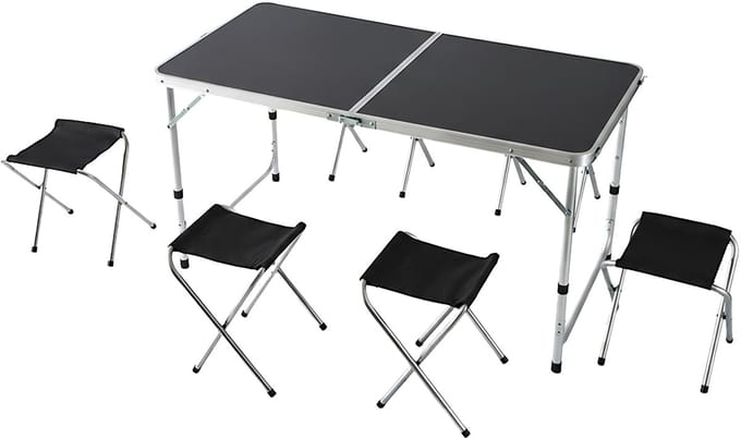 Campingtafel - met 4 stoeltjes - inklapbaar - verstelbaar - zwart