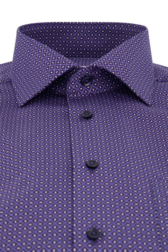 Eterna borstzak overhemd korte mouw blauw geprint modern fit
