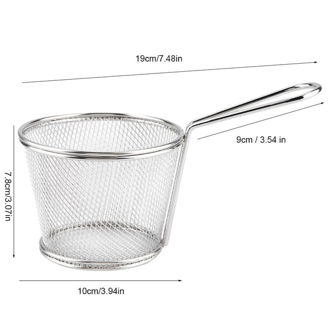 Mini RVS Friet Diepfriet Manden Voedsel Presentatie Zeef Aardappel Kookgereedschap white