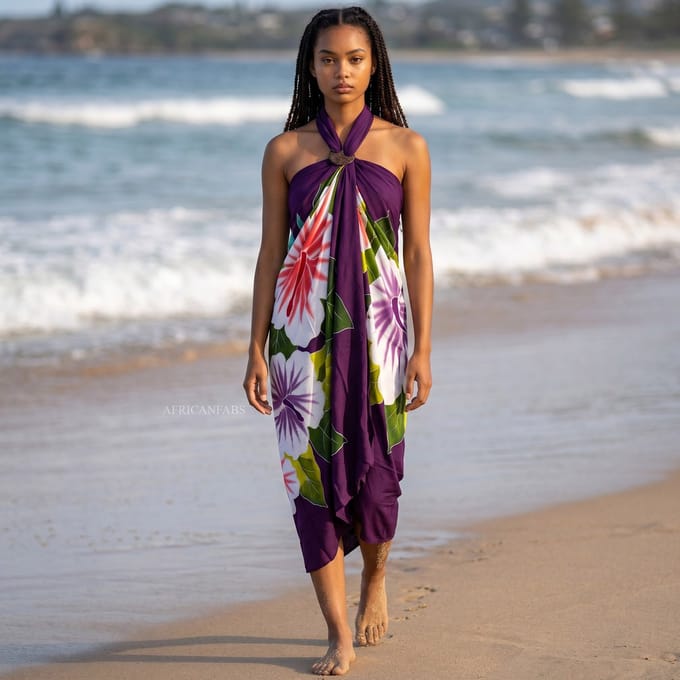 Handgeschilderd Sarong / pareo - Strandkleding wikkelrok / strandjurk - Paars