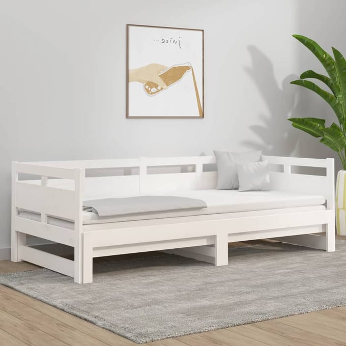 vidaXL - Slaapbank - uitschuifbaar - massief - grenenhout - wit - 2x(90x200) - cm
