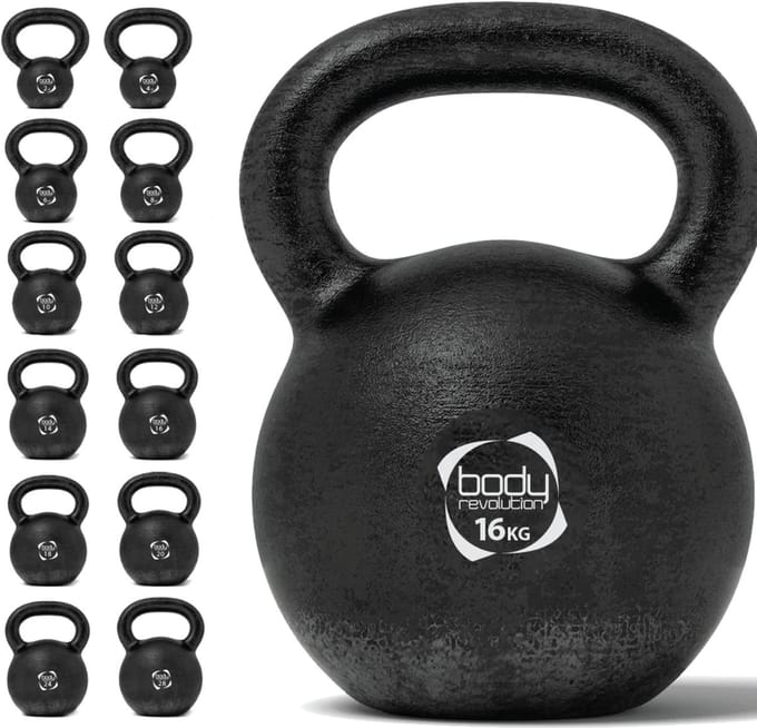 Gietijzer kettlebell - zwart - 16 kg - antislip bodem