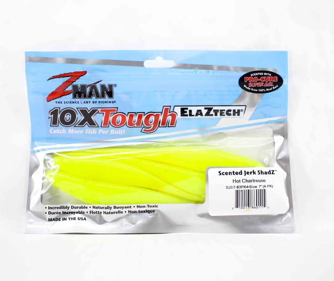 Zman Soft Lure Jerk ShadZ Geparfumeerd 7 Inch 4/Pack Hot Chart (0115)