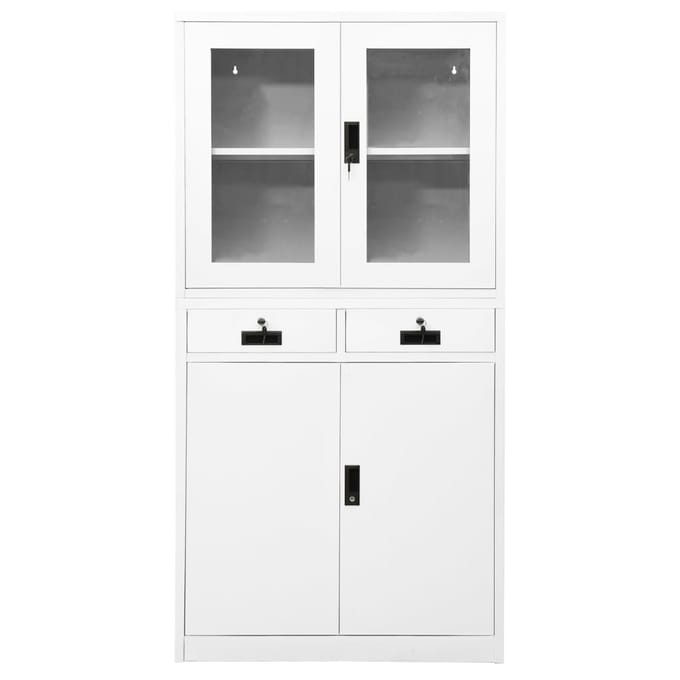 vidaXL - Kantoorkast - 90x40x180 - cm - staal - en - gehard - glas - wit