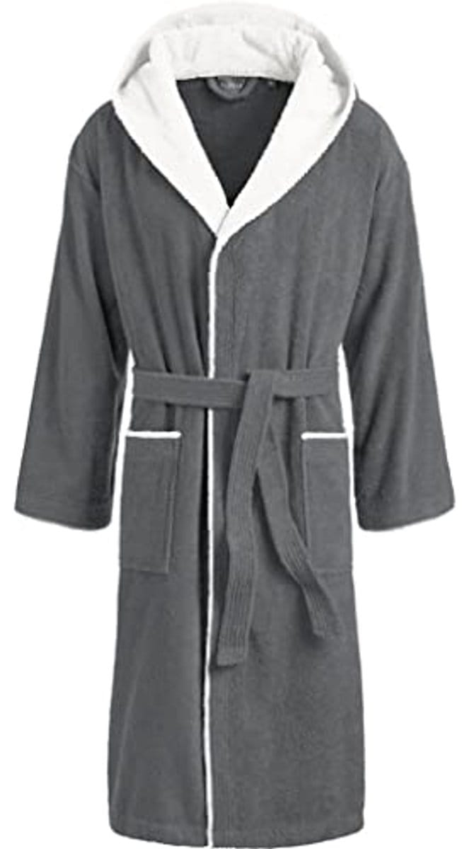 Unisex badjas met capuchon - Antraciet/Wit, S