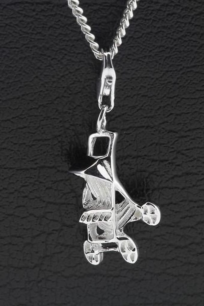 Zilveren Buggy kinderwagen hanger en bedel