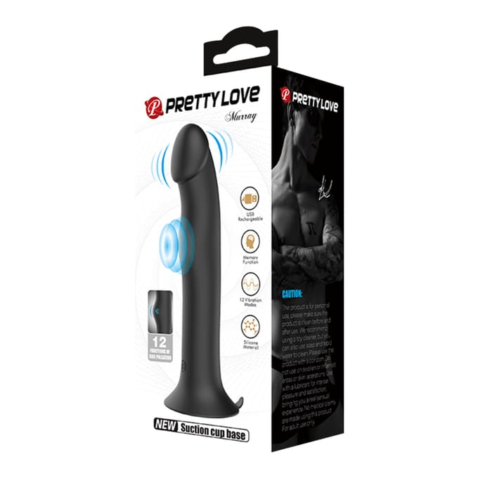 Pretty Love - Murray - Vibrerende Dildo - 19 cm - Zwart - USB Oplaadbaar - Siliconen