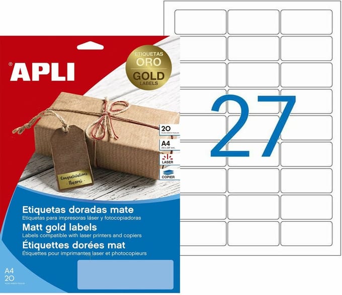 Printer Labels Apli 63,5 x 29,6 mm Golden 20 Sheets