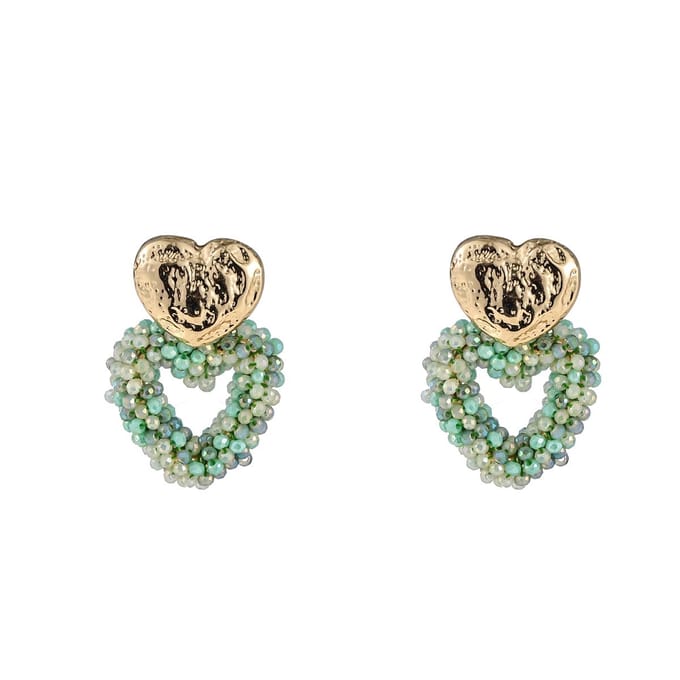 Go Dutch Label Oorknoppen double heart beads Mint