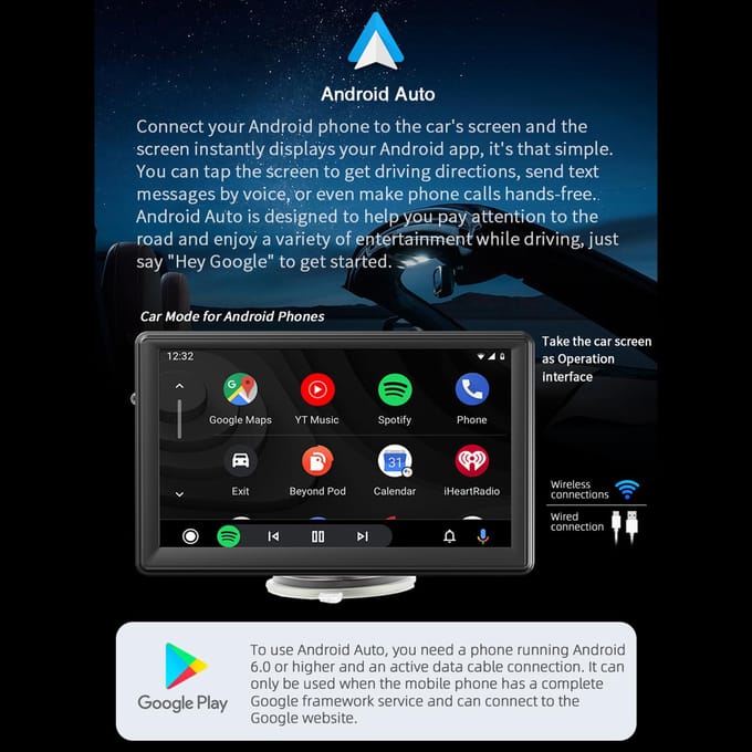 Draagbare Auto MP5 Speler met 7-Inch HD Scherm, Ondersteunt CarPlay, Android Auto, MirrorLink, AHD black