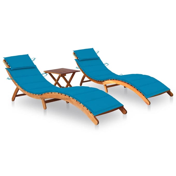 vidaXL - Ligbedden - 2 - st - met - tafel - en - kussens - massief - acaciahout