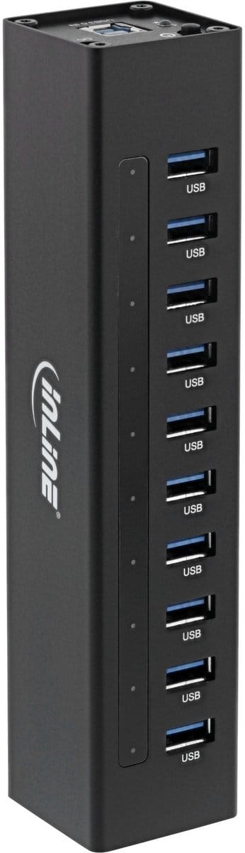 InLine USB hub met 10 poorten - USB3.0 - externe 12V voeding / zwart - 1 meter
