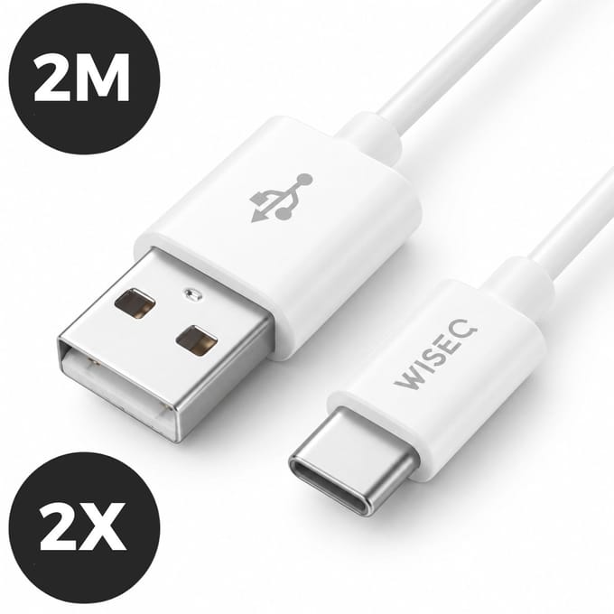 USB A naar USB C oplaadkabel 2m - Set van 2 USB C kabels - USB naar USB C snellaadkabel - wit - WiseQ