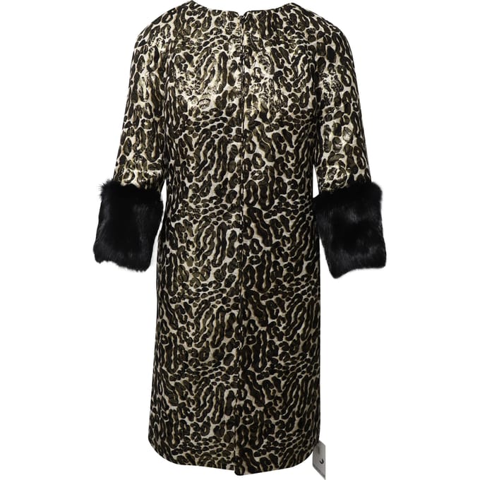 Tory Burch Dierlijke Print Jacquard Jas met Bontmouwen in Multicolor Zijde