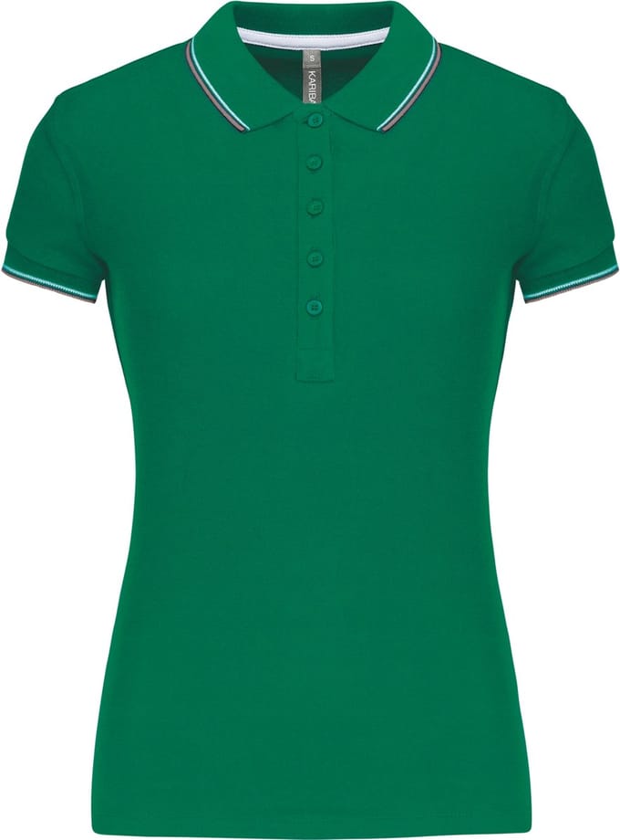 Kariban Damespolo korte mouwen K251 - Kelly green/Light grey/White - S