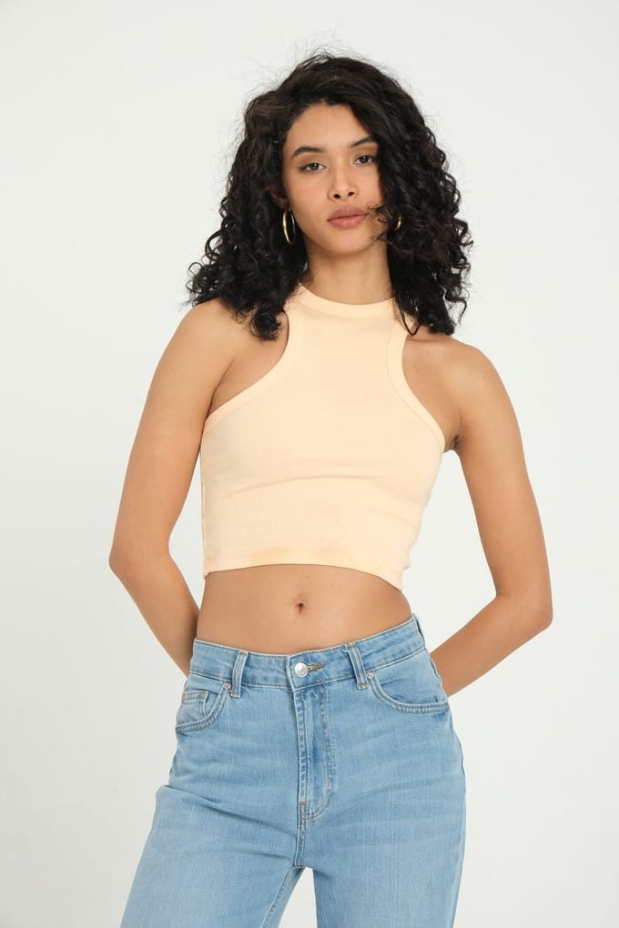 Halterneck Geribbelde Basis Crop Top