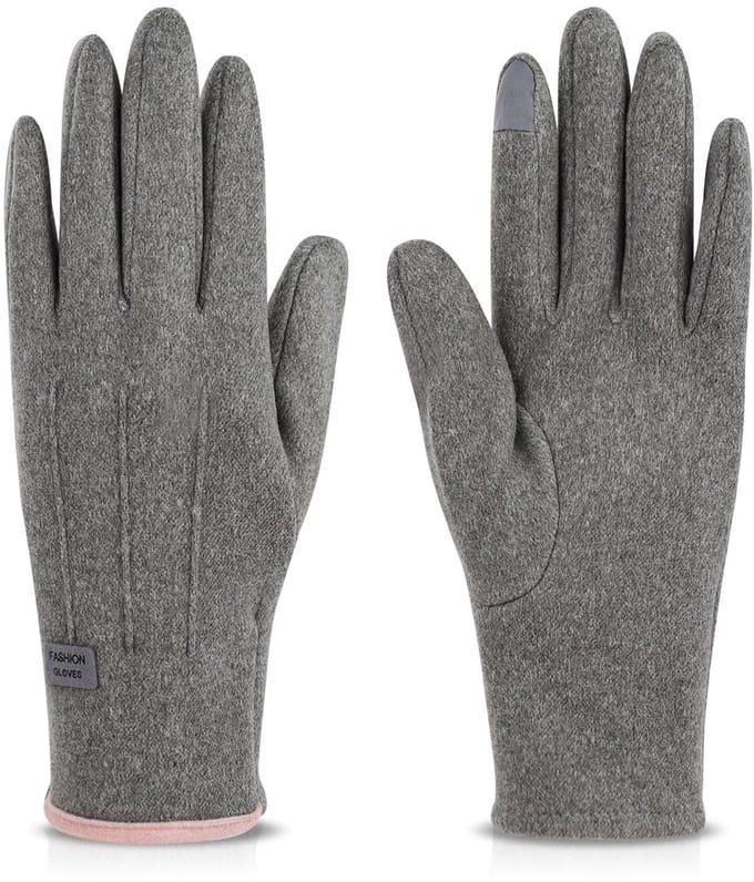 Dailygoods- Winterhandschoenen Dubbellaags Warmte - Touchscreen - Winddicht - Polyester - Roze/Grijs - Afmetingen 22,5 x 8,5 cm - Handschoenen