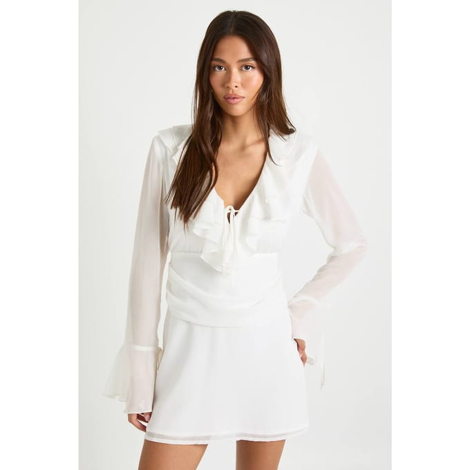 boohoo Dames Chiffon mini-jurk met geplooide taille | Ivory | Maat: 8