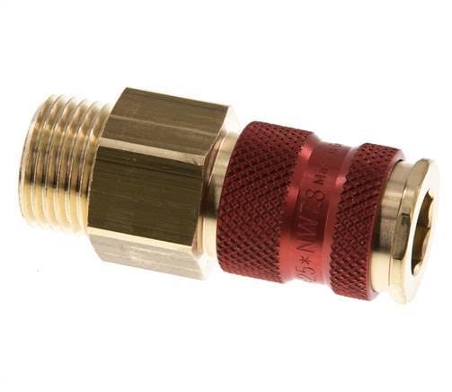 Messing DN 7.2 (Euro) Rood-Coded Luchtkoppeling Snelkoppeling G 1/2 inch Buitendraad - CLS7-M-B-RED-P-CD-012