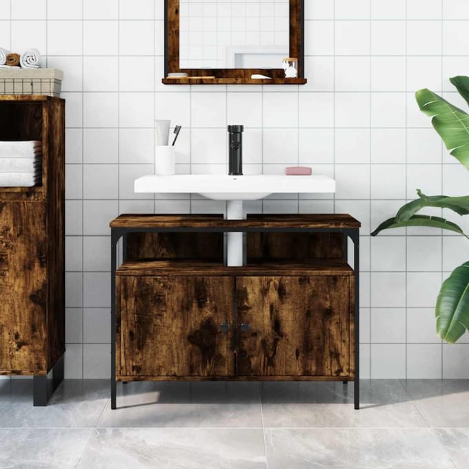 vidaXL - Badkamerkast - 80x30x60 - cm - bewerkt - hout - gerookt - eikenkleurig