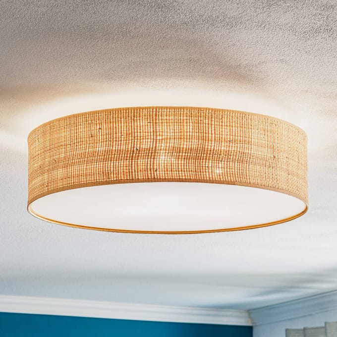 Eko-Light Plafondlamp Leano, licht hout, rotan, Ø 50 cm