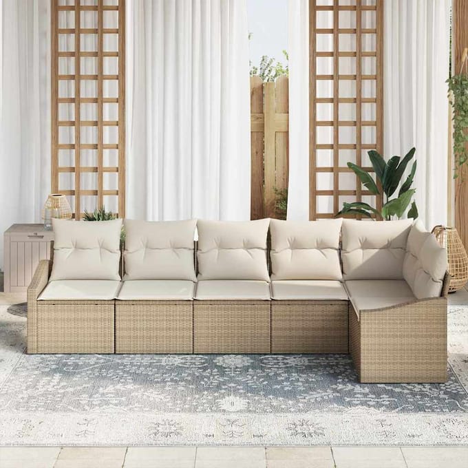 vidaXL - Tuinbank - Set - 6 - st - Beige - en - Wit - poly - rattan