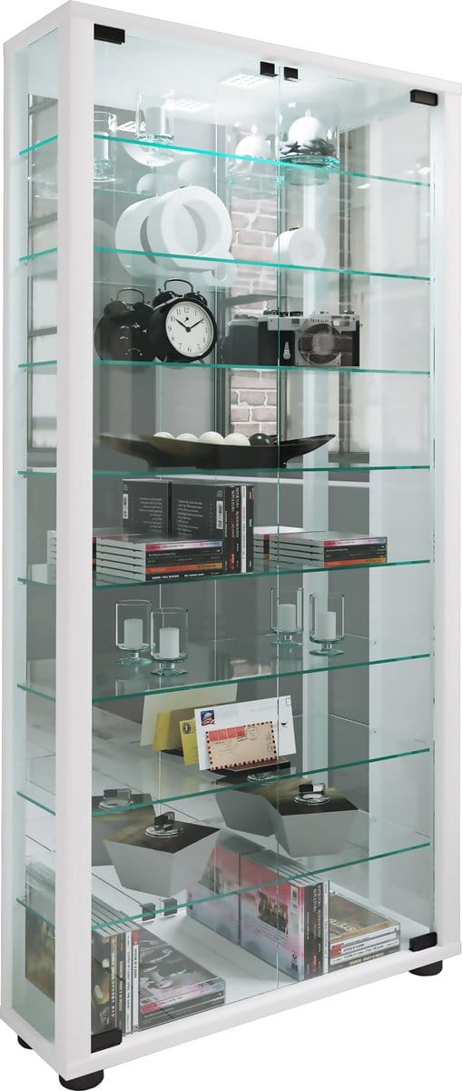 Houten vitrinekast Verzamelvitrine Staande vitrinekast Lumo Maxi spiegel