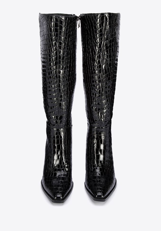 Wittchen Dames lakleren croco hoge hak laarzen, zwart, natuurlijk leer