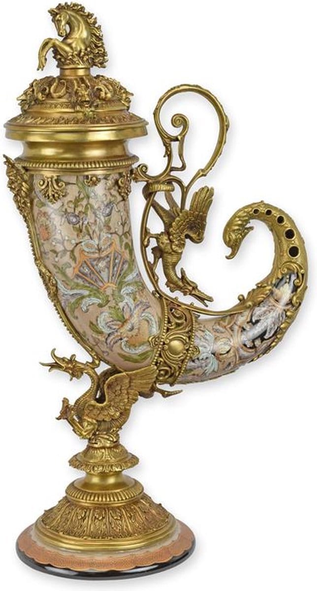 Hoorn - Porselein Cornucopia Hoorn - Bronzen standaard - 52 cm hoog