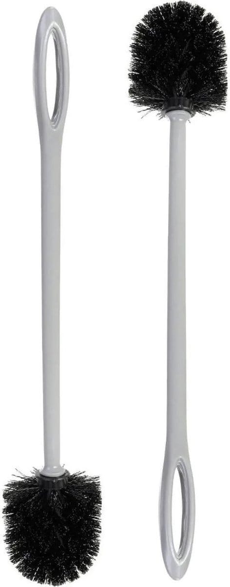 WC-/toiletborstel - 2x stuks - grijs - kunststof - 46 cm