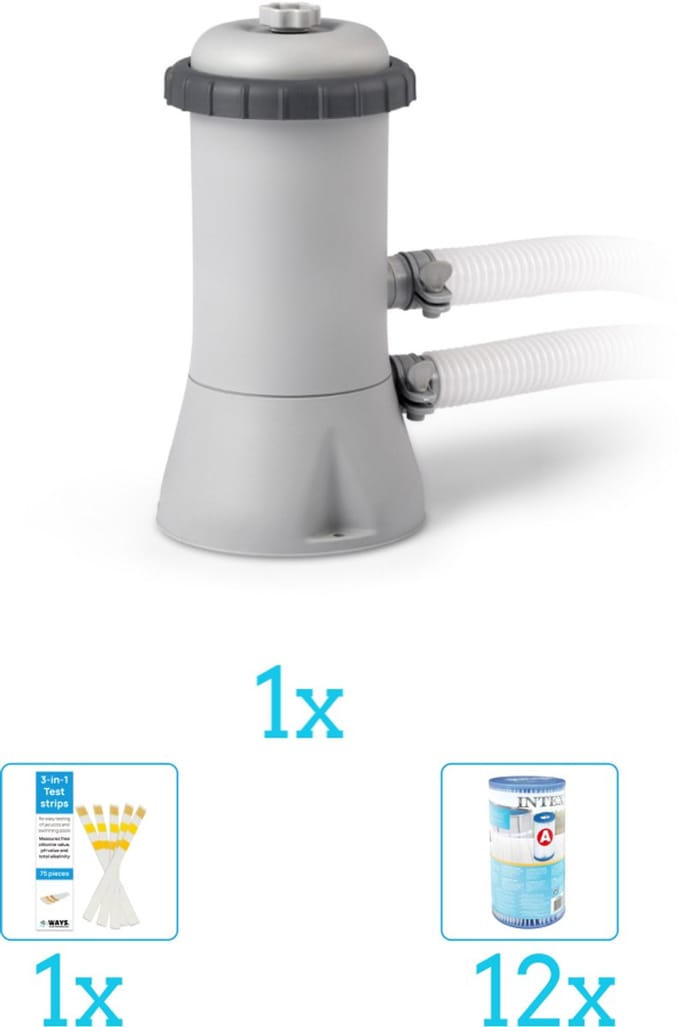 Intex 28604GS Filterpomp - 2.271 liter per uur inclusief Filter (12 stuks) en Testrips