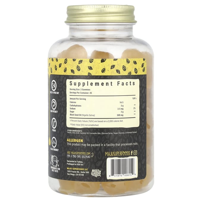 's Werelds eerste gummies met zwarte zaadolie, 45 gummies (250 mg per gummy)