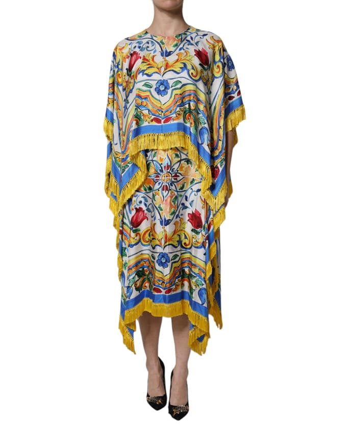 Majolica Print Fringe Midi Jurk