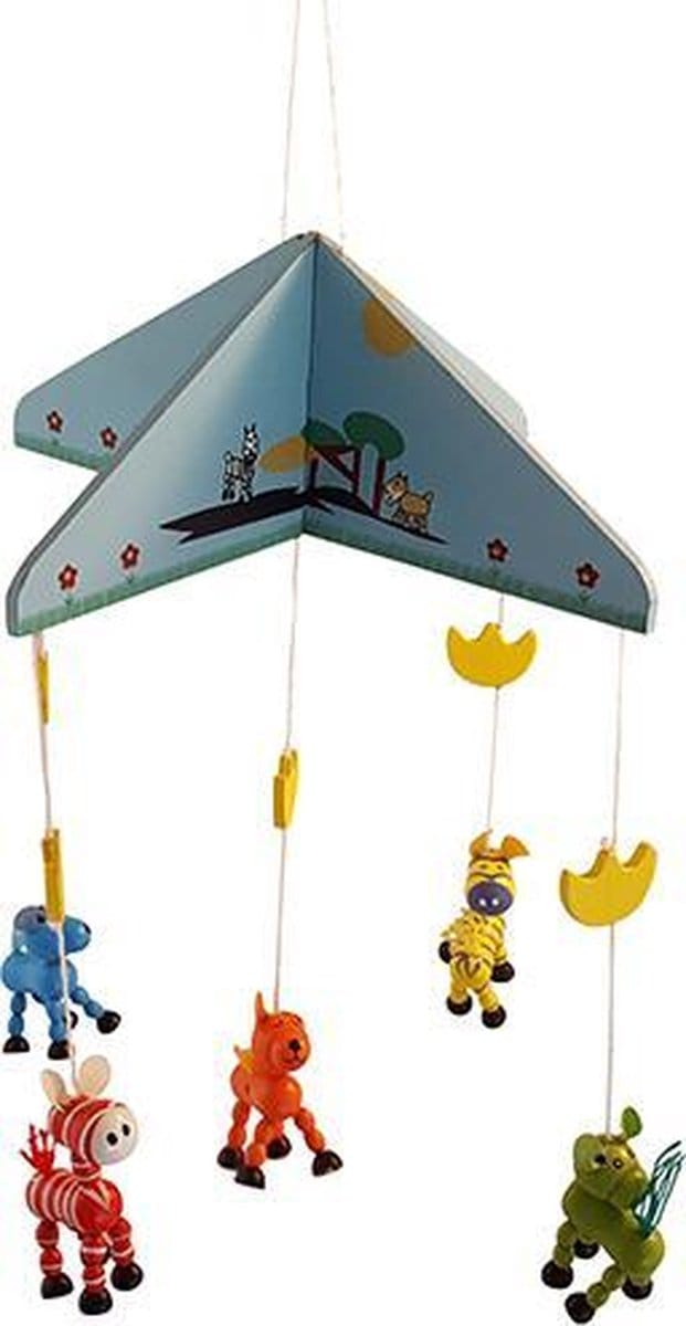 Playwood Mobiel met 5 vrolijk gekleurde zebra,s