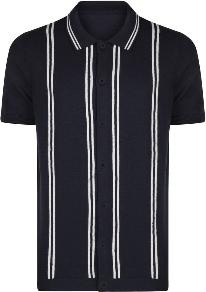 Felix Hardy Overhemd Knit - Gestreept - Katoen - Korte Mouw Heren Marine - S