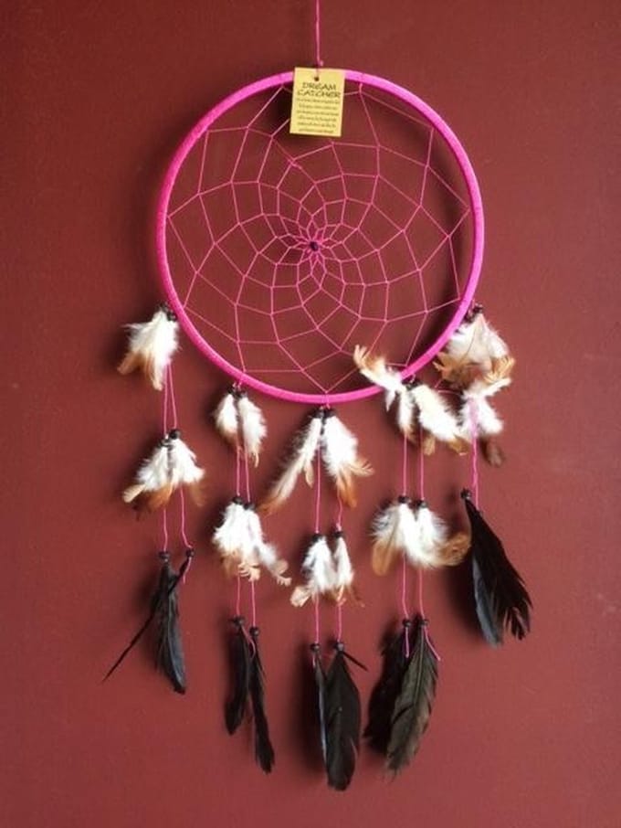 Dromenvanger / Dreamcatcher Ø26cm zonder kleintjes  - donkerroze