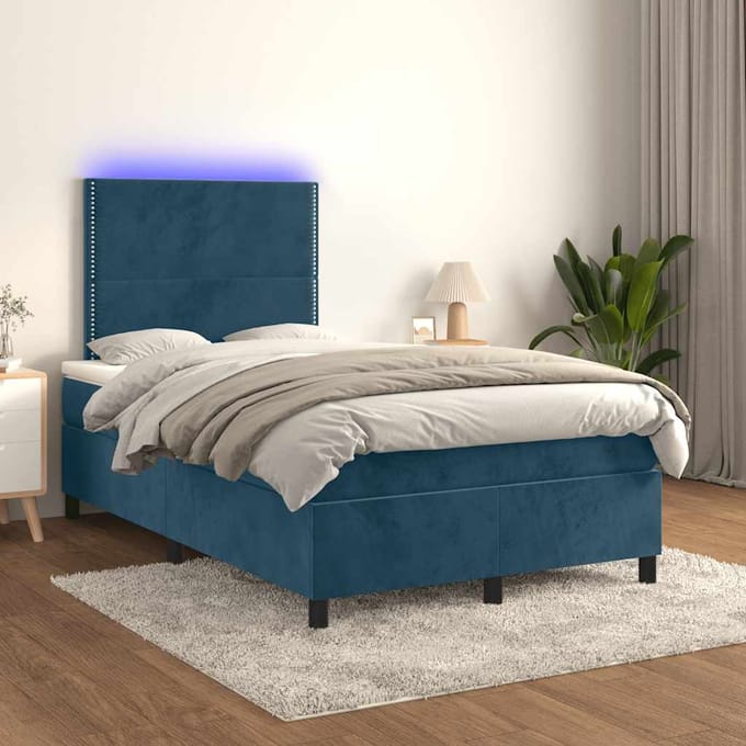 vidaXL - Boxspring - met - matras - en - LED - fluweel - donkerblauw - 120x200 - cm