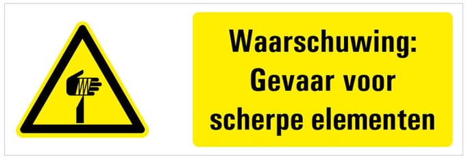 Tekststicker waarschuwing scherpe punten, W022 400 x 150 mm