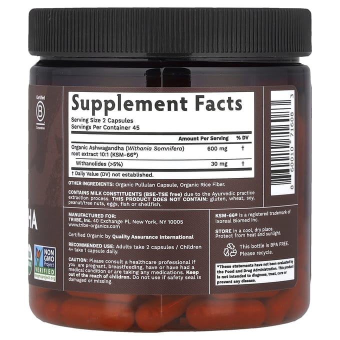 Tribe Organics, Ashwagandha KSM-66®, 90 Capsules (300 mg per capsule)