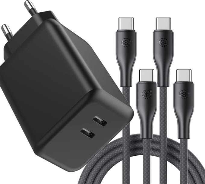 Usb C adapter 2 poorten - 45w usb C oplader - Universeel - Lange usb C kabel - Usb C naar usb C oplader 3 meter