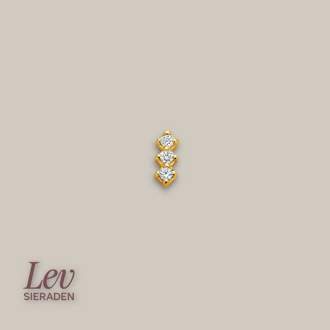 Lev Sieraden - Triple zirkonia Labret - 925 zilver verguld