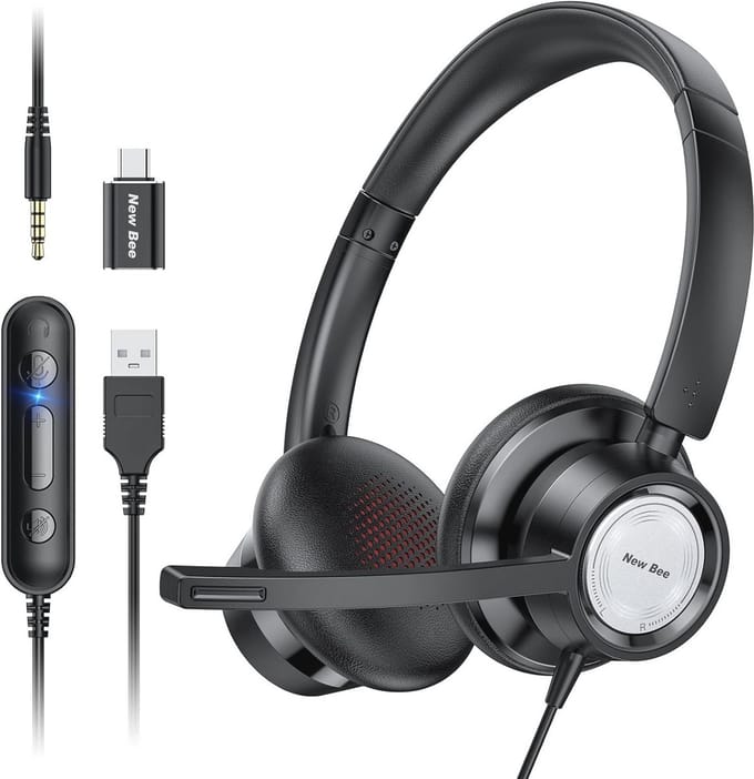 Headset met Microfoon voor PC - Geluiddempende USB Type C 3.5mm Headset voor Conferenties, Skype Chats en Online Cursussen