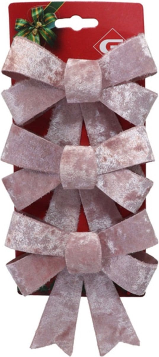 Gerimport Decoratie strikken - 3x st- velvet roze - 10x13 cm - glitters