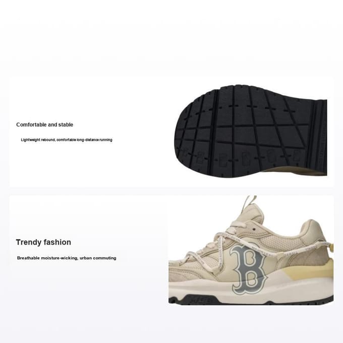 MLB Chunky Runner Mode EVA Caoutchouc Bas Top Décontracté Chaussures de Course Baskets Unisexes Beige Noir 3ARNCRA4N-43BGS 38.5