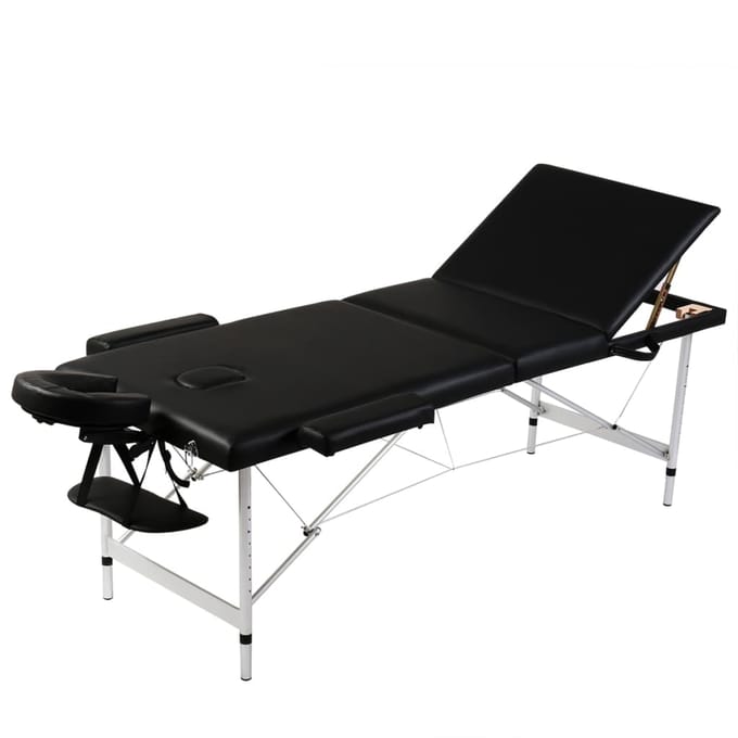 vidaXL - Inklapbare - massagetafel - 3 - zones - met - aluminium - frame - (zwart)