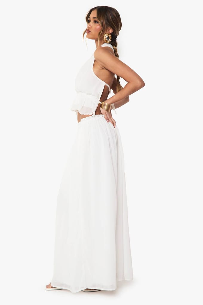 boohoo Dames Laaggesneden geplooide Zwierige Maxi-Rok | Ivoor | Maat: 42