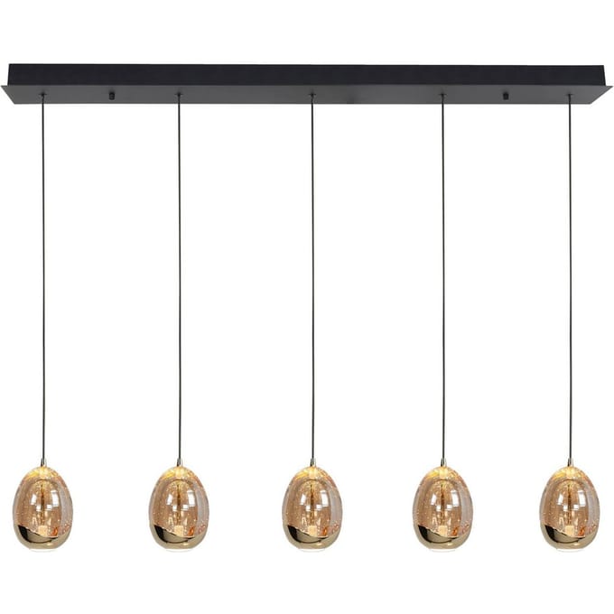 HighLight Hanglamp Golden Egg, amber/goud, lengte 107 cm, 5-lamps glas
