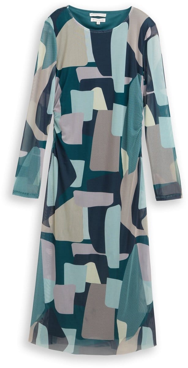 Tom Tailor - Midi-jurk van mesh met patroon - Maat 40 - abstract stripe print