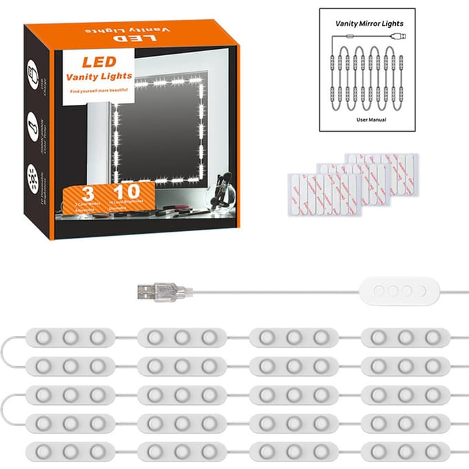 10FT Make-up Kaptafel Lichtmodule Zelfklevend Make-up Spiegel Licht Dimbaar Spiegel Licht Driekleurig wit